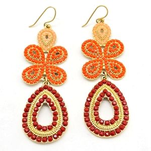 Stella & Dot Earrings. Very sought after design Gold-tone Coral Pink Red